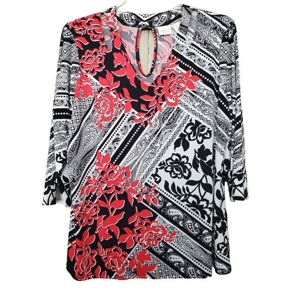 Chico's Elegant Paisley Cut-Out V-Neck Keyhole Back Stretchy Tunic Size 3 (XL) - Picture 1 of 8